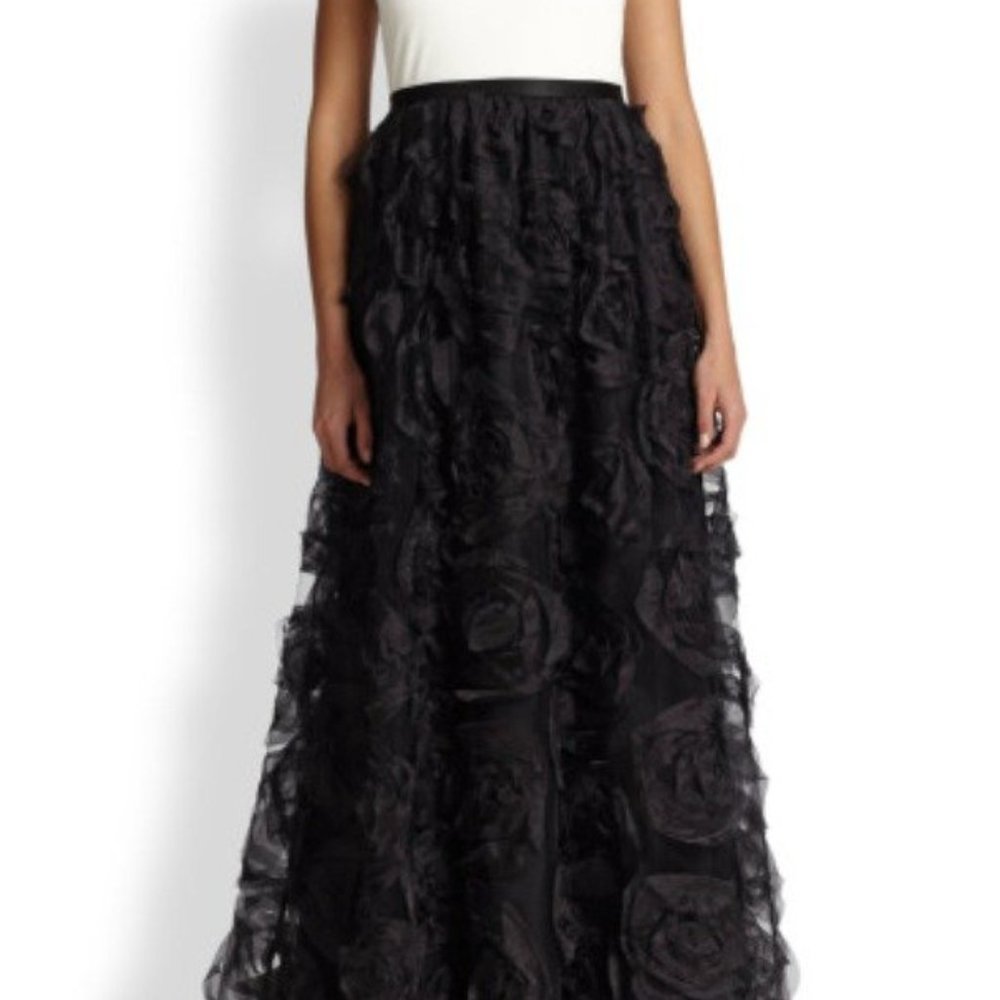 Aidan Mattox Black White Silk Rosette Gown